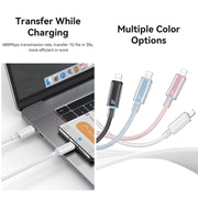 USAMS Type-C To 8 Pin Aluminum Alloy Clear LED 30W PD Fast Charge Data Cable, Length:1.2m(Black)
