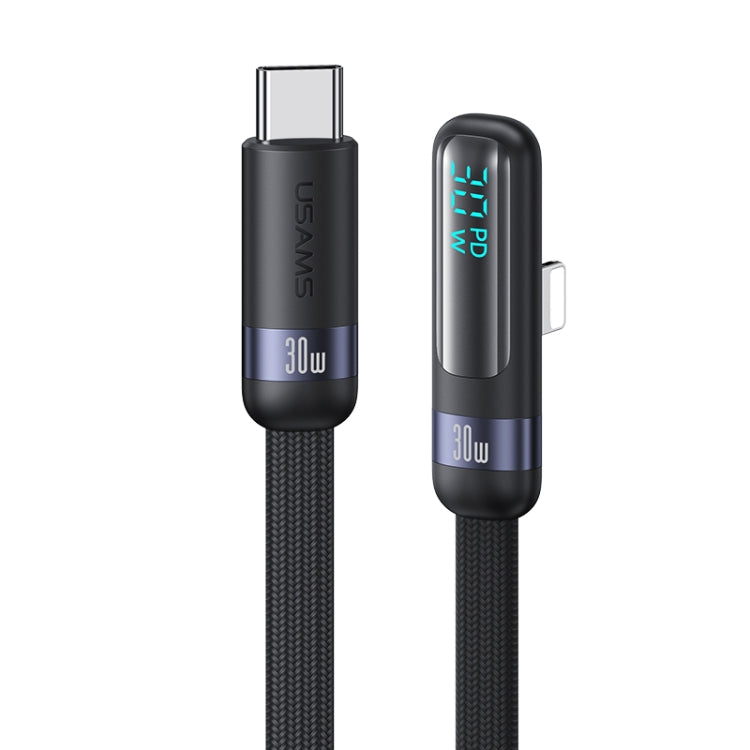 USAMS US-SJ652 PD 30W USB-C/Type-C to 8 Pin Aluminum Alloy Digital Display Fast Charging Elbow Data Cable, Length: 1.2m(Black) - 2 in 1 Cable by USAMS | Online Shopping South Africa | PMC TechLife | Buy Now Pay Later Mobicred