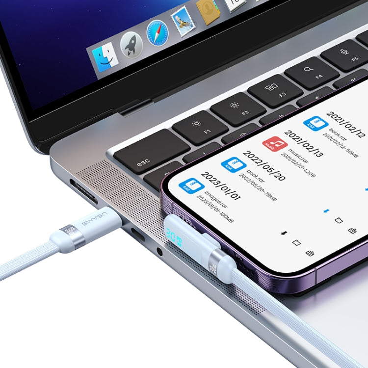 USAMS US-SJ652 PD 30W USB-C/Type-C to 8 Pin Aluminum Alloy Digital Display Fast Charging Elbow Data Cable, Length: 1.2m(Beige)