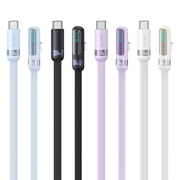 USAMS US-SJ652 PD 30W USB-C/Type-C to 8 Pin Aluminum Alloy Digital Display Fast Charging Elbow Data Cable, Length: 1.2m(Purple)