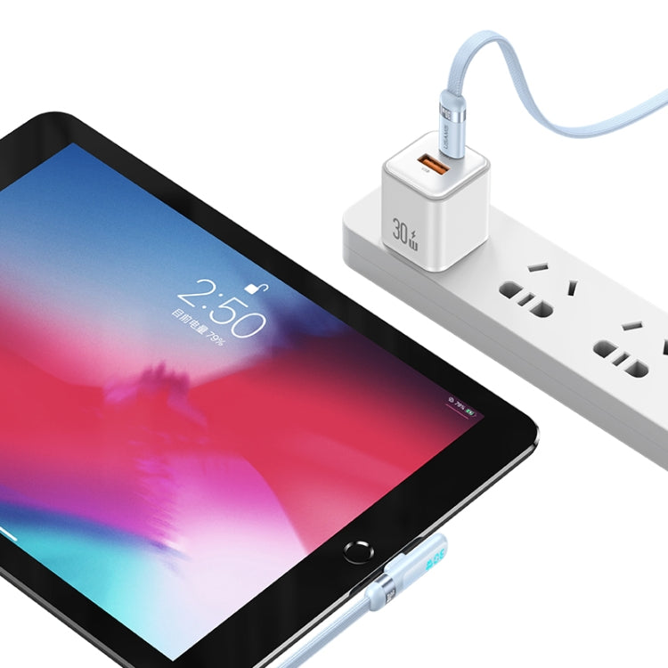 USAMS US-SJ652 PD 30W USB-C/Type-C to 8 Pin Aluminum Alloy Digital Display Fast Charging Elbow Data Cable, Length: 1.2m(Purple)