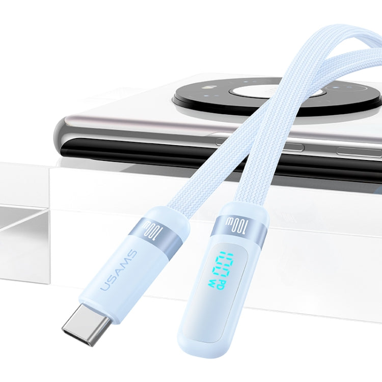 USAMS US-SJ653 PD 100W USB-C/Type-C to USB-C/Type-C Aluminum Alloy Digital Display Fast Charging Elbow Data Cable, Length: 1.2m(Blue) - free shipping - PMC TechLife - Order now!