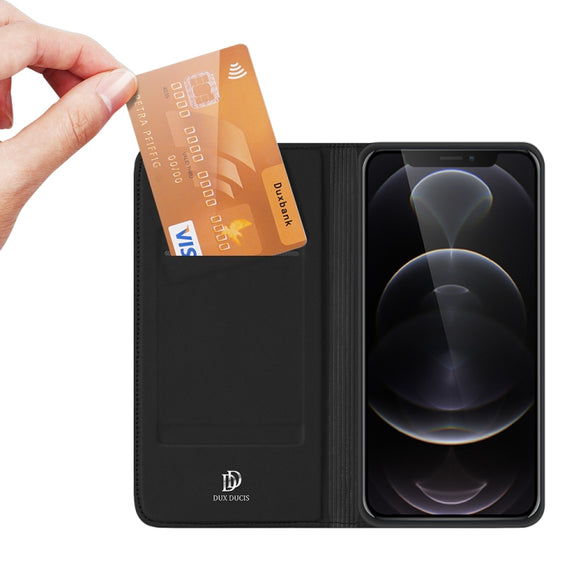 For iPhone 12 / 12 Pro DUX DUCIS Skin Pro Series Horizontal Flip PU + TPU Leather Case, with Holder & Card Slots(Black)