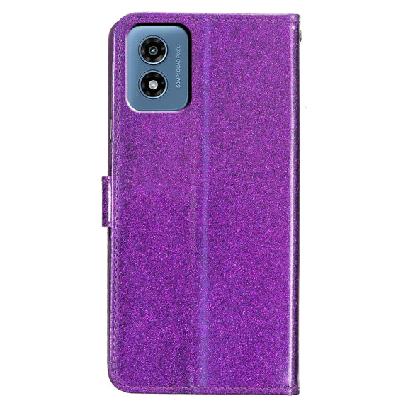 For Motorola Moto G Play 2024 Glitter Powder Flip Leather Phone Case(Purple)
