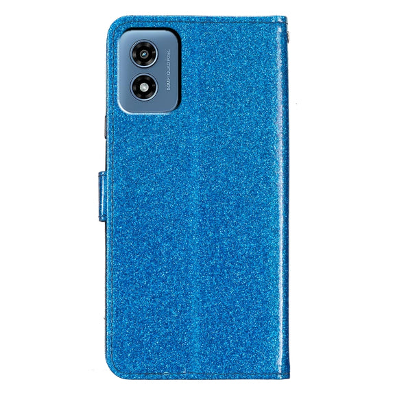 For Motorola Moto G Play 2024 Glitter Powder Flip Leather Phone Case(Blue)