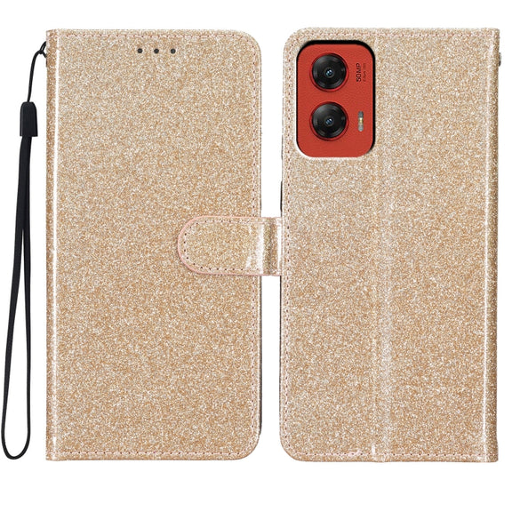For Motorola Moto G Stylus 5G 2024 Glitter Powder Flip Leather Phone Case(Gold)