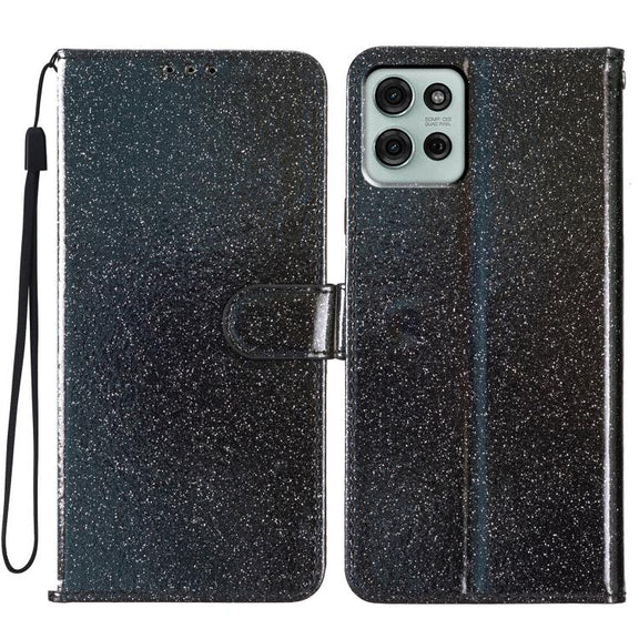 For Motorola Moto G56 5G Glitter Powder Flip Leather Phone Case(Black)
