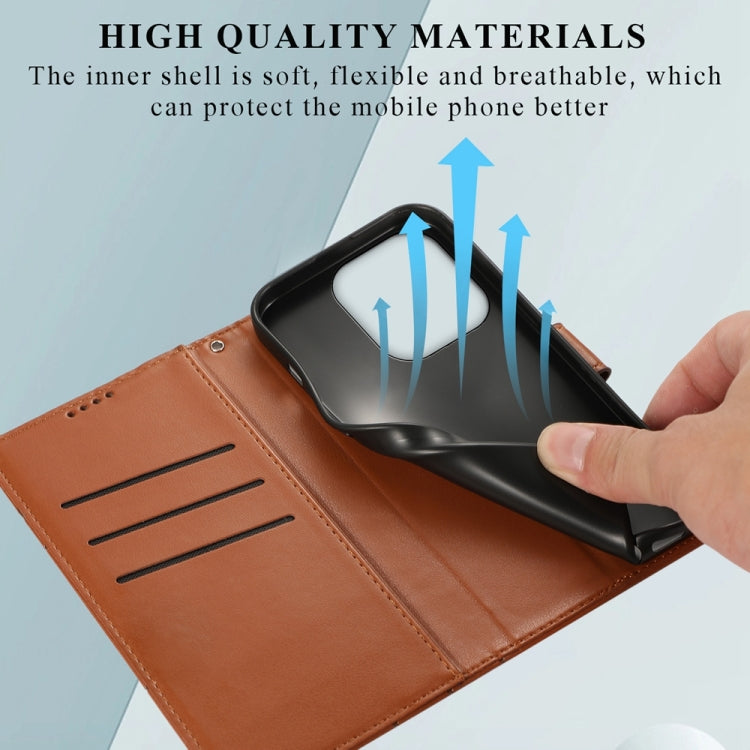 For Xiaomi Redmi Note 13 4G PU Genuine Leather Texture Embossed Line Phone Case(Brown) - Note 13 Cases by PMC TechLife | Online Shopping South Africa | PMC TechLife | Buy Now Pay Later Mobicred