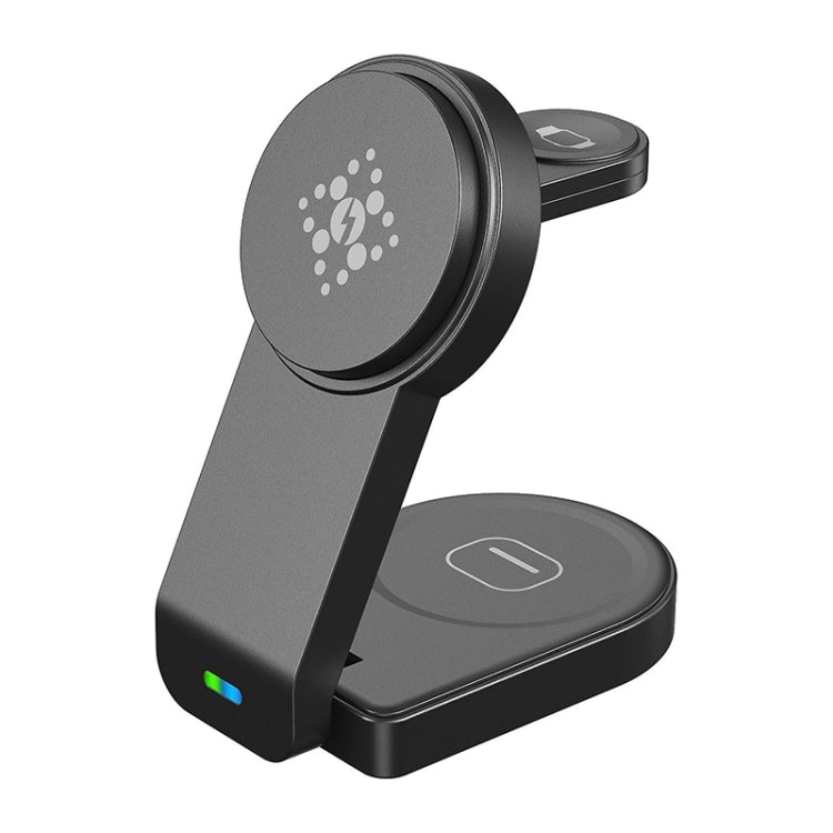 B-23 3 in 1 Foldable Magnetic Wireless Charger Phone Holder, Plug:EU Plug(Black) - Wireless Charger by PMC TechLife | Online Shopping South Africa | PMC TechLife