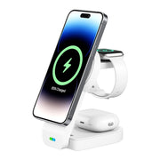 B-23 3 in 1 Foldable Magnetic Wireless Charger Phone Holder, Plug:UK Plug(White)
