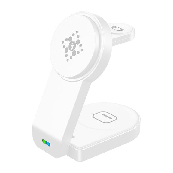 B-23 3 in 1 Foldable Magnetic Wireless Charger Phone Holder, Plug:UK Plug(White)