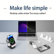 B-23 3 in 1 Foldable Magnetic Wireless Charger Phone Holder, Plug:UK Plug(White)