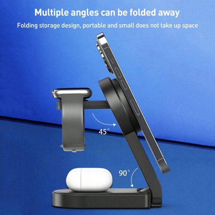 B-23 3 in 1 Foldable Magnetic Wireless Charger Phone Holder, Plug:UK Plug(White)