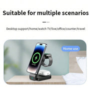 B-23 3 in 1 Foldable Magnetic Wireless Charger Phone Holder, Plug:AU Plug(White)
