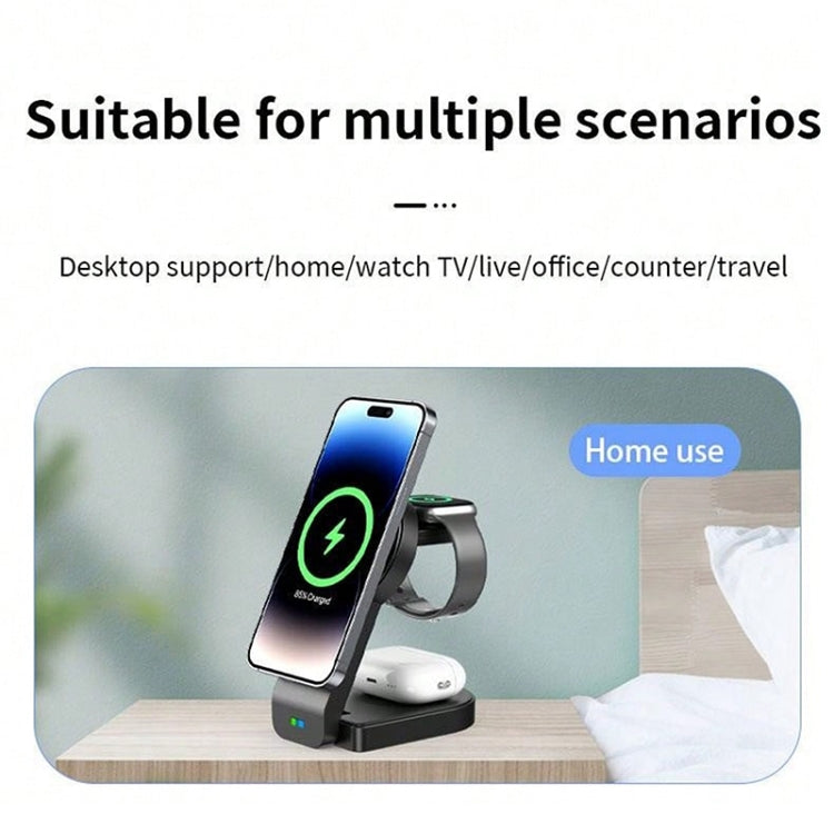 B-23 3 in 1 Foldable Magnetic Wireless Charger Phone Holder, Plug:AU Plug(White)