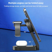 B-23 3 in 1 Foldable Magnetic Wireless Charger Phone Holder, Plug:AU Plug(White)