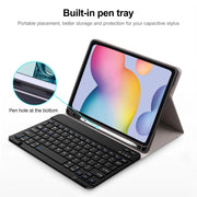 For Samsung Galaxy Tab A9+ Square Cap Bluetooth Keyboard Leather Case with Pen Slot(Pink)
