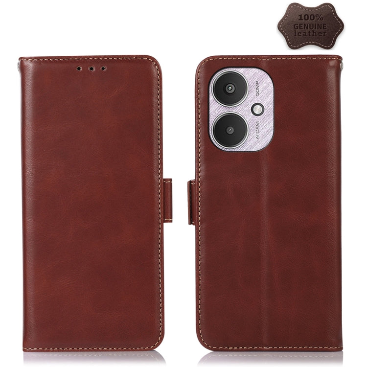 For Xiaomi Redmi 13C 4G/5G/Poco C65/Poco M6 Magnetic Crazy Horse Texture Genuine Leather RFID Phone Case(Brown) - Xiaomi Cases by PMC TechLife | Online Shopping South Africa | PMC TechLife | Buy Now Pay Later Mobicred