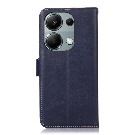 For Xiaomi Redmi Note 13 Pro 4G/Poco M6 Pro Magnetic Crazy Horse Texture Genuine Leather RFID Phone Case(Blue)