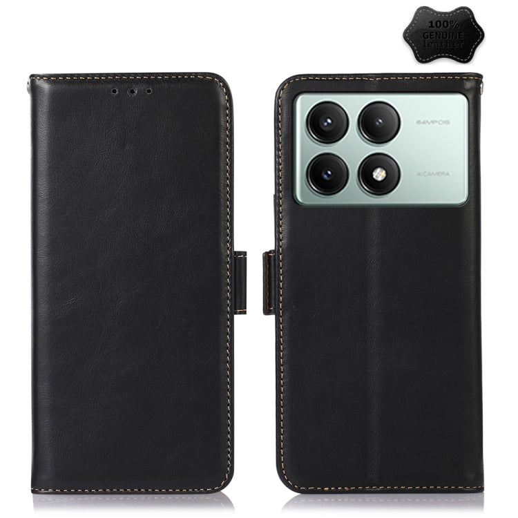 For Xiaomi Redmi K70E/Poco X6 Pro Magnetic Crazy Horse Texture Genuine Leather RFID Phone Case(Black) - K70E Cases by PMC TechLife | Online Shopping South Africa | PMC TechLife | Buy Now Pay Later Mobicred
