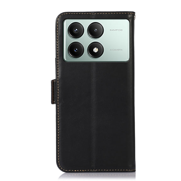 For Xiaomi Redmi K70E/Poco X6 Pro Magnetic Crazy Horse Texture Genuine Leather RFID Phone Case(Black)