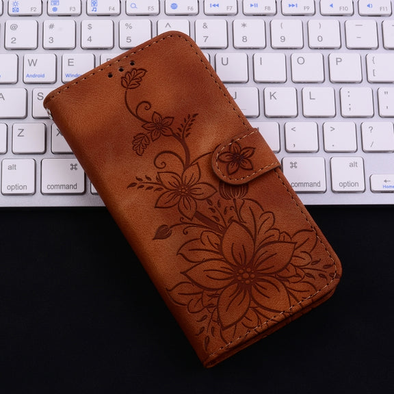 For Honor Magic6 Pro Lily Embossed Leather Phone Case(Brown)