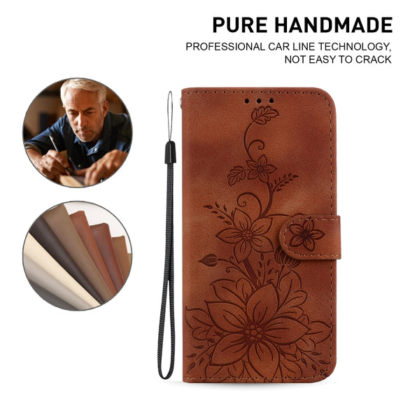 For Honor Magic6 Pro Lily Embossed Leather Phone Case(Brown)
