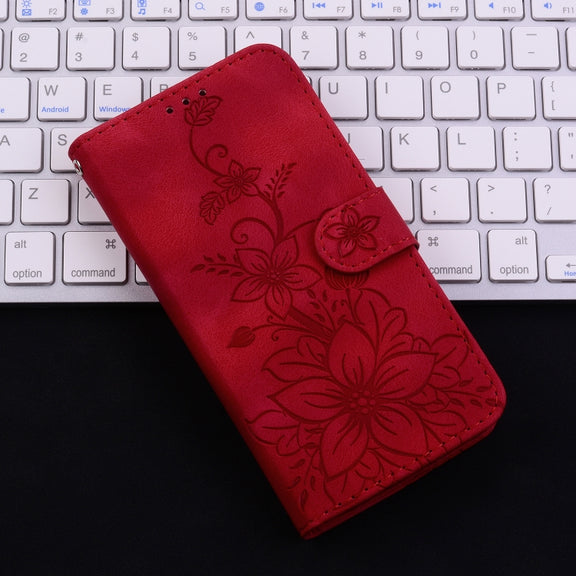 For Honor Magic6 Pro Lily Embossed Leather Phone Case(Red)