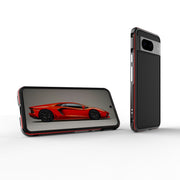For Google Pixel 8 Aurora Series Metal Frame Phone Case(Black Purple)