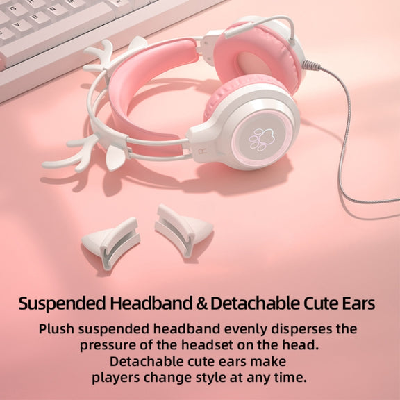 G35 Cute Cat RGB Head-mounted Wired Gaming Earphone(Green)
