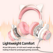 G35 Cute Cat RGB Head-mounted Wired Gaming Earphone(Pink)