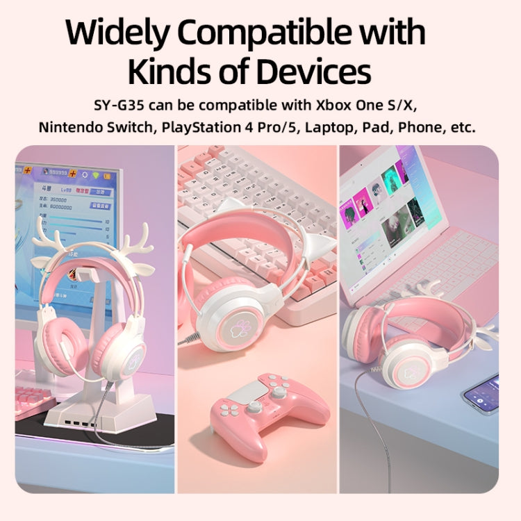 G35 Cute Cat RGB Head-mounted Wired Gaming Earphone(Pink)