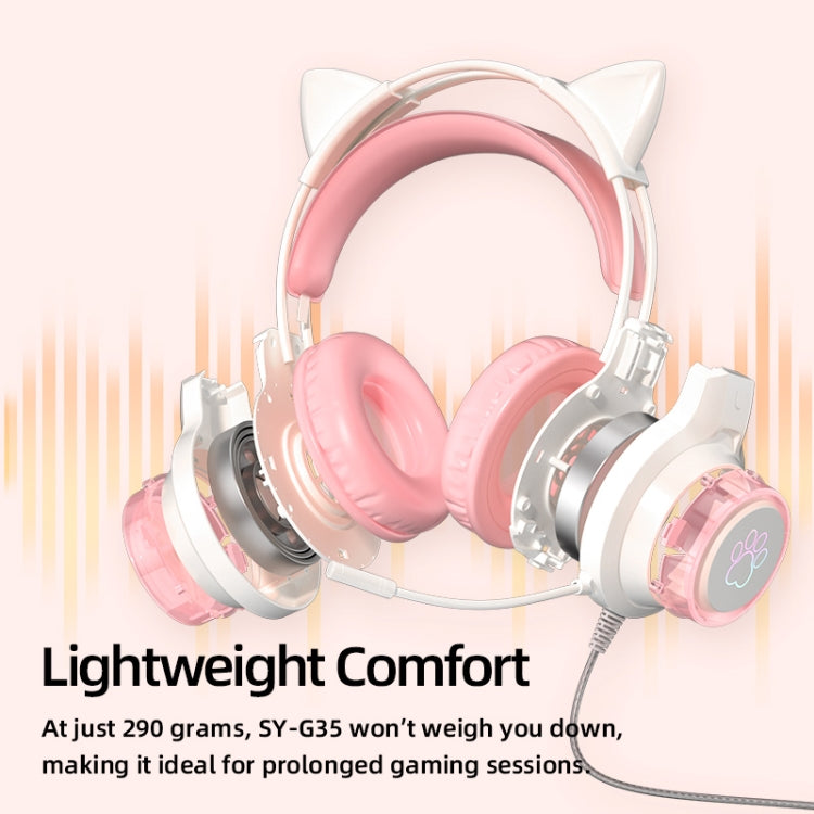 G35 Cute Cat RGB Head-mounted Wired Gaming Earphone(Blue)