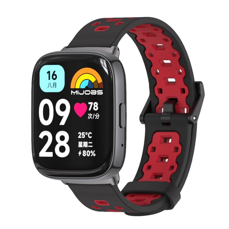 For Redmi Watch 3 Lite / Watch 3 Active Mijobs Square Hole Breathable TPU Watch Band(Black Red) - Watch Bands by MIJOBS | Online Shopping South Africa | PMC TechLife | Buy Now Pay Later Mobicred