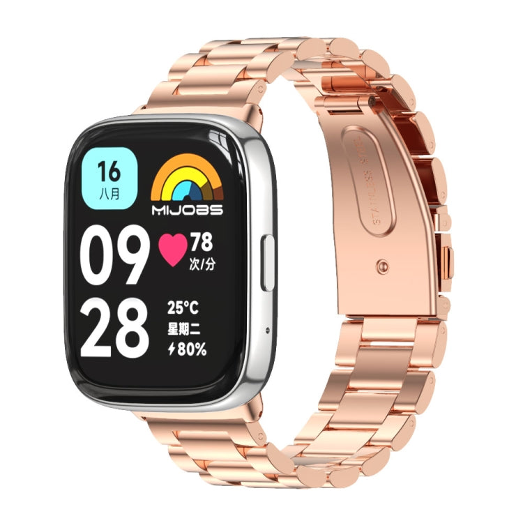 For Redmi Watch 3 Lite / Watch 3 Active Mijobs Three-Bead Metal Stainless Steel Watch Band(Rose Gold) - free shipping - PMC TechLife - Order now!