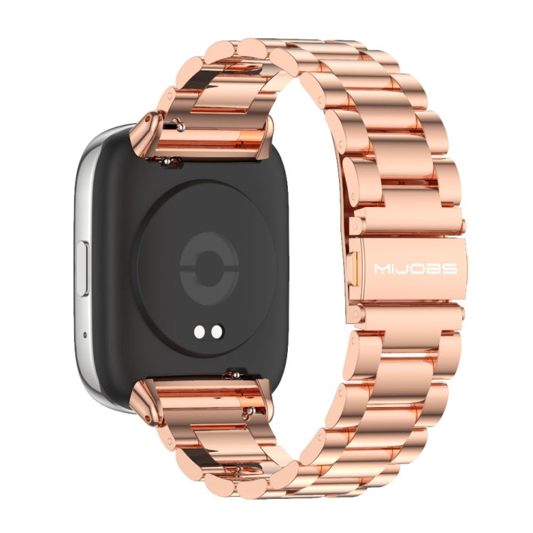 For Redmi Watch 3 Lite / Watch 3 Active Mijobs Three-Bead Metal Stainless Steel Watch Band(Rose Gold)
