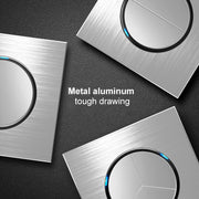 86mm Gray Aluminum Wire Drawing LED Switch Panel, Style:Telephone-Computer Socket