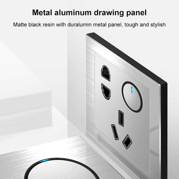 86mm Gray Aluminum Wire Drawing LED Switch Panel, Style:TV-Telephone socket
