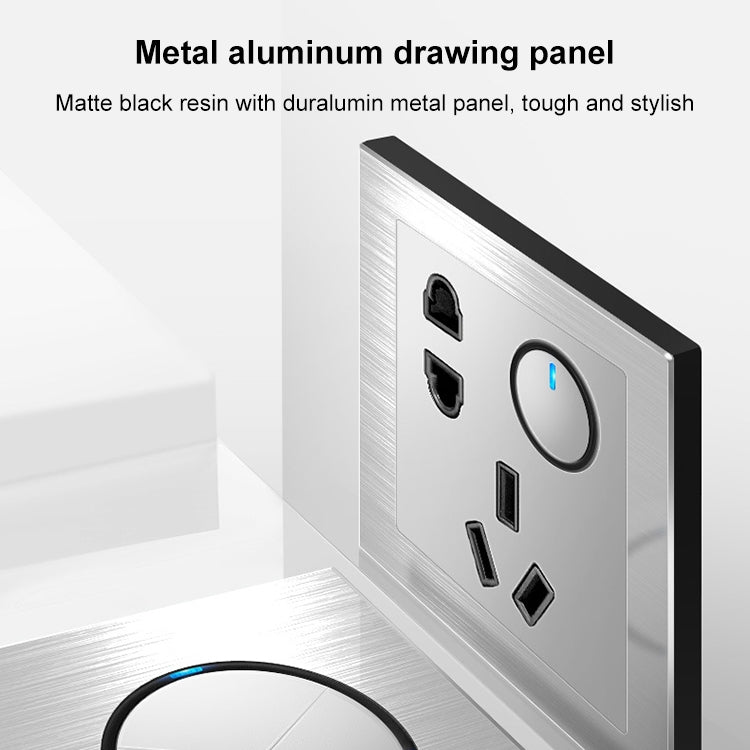 86mm Gray Aluminum Wire Drawing LED Switch Panel, Style:TV-Telephone socket