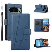 For Google Pixel 9 PU Genuine Leather Texture Embossed Line Phone Case(Blue)