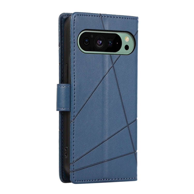 For Google Pixel 9 PU Genuine Leather Texture Embossed Line Phone Case(Blue) - Google Cases by PMC TechLife | Online Shopping South Africa | PMC TechLife | Buy Now Pay Later Mobicred