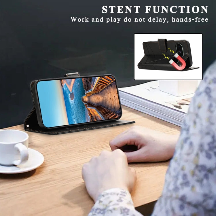 For Google Pixel 9 PU Genuine Leather Texture Embossed Line Phone Case(Black)