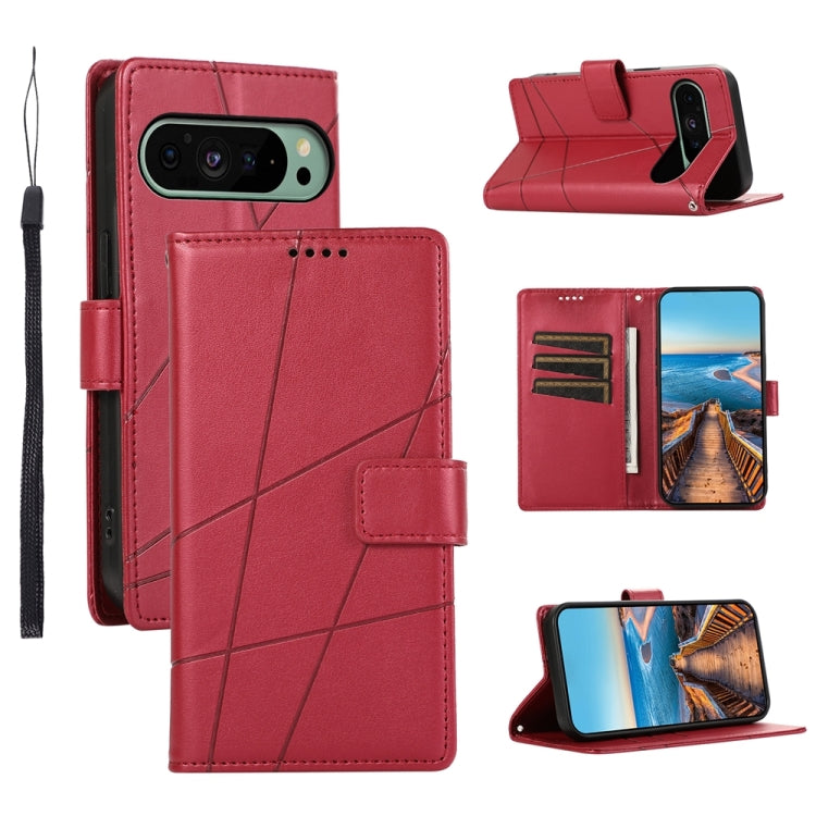 For Google Pixel 9 PU Genuine Leather Texture Embossed Line Phone Case(Red) - Google Cases by PMC TechLife | Online Shopping South Africa | PMC TechLife | Buy Now Pay Later Mobicred