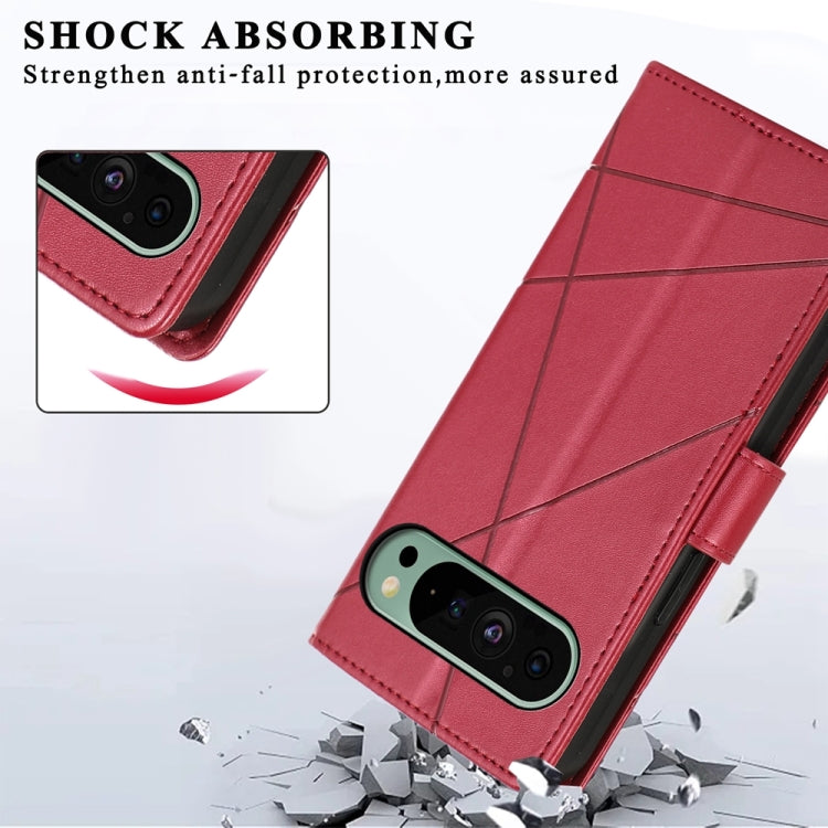 For Google Pixel 9 PU Genuine Leather Texture Embossed Line Phone Case(Red) - Google Cases by PMC TechLife | Online Shopping South Africa | PMC TechLife | Buy Now Pay Later Mobicred