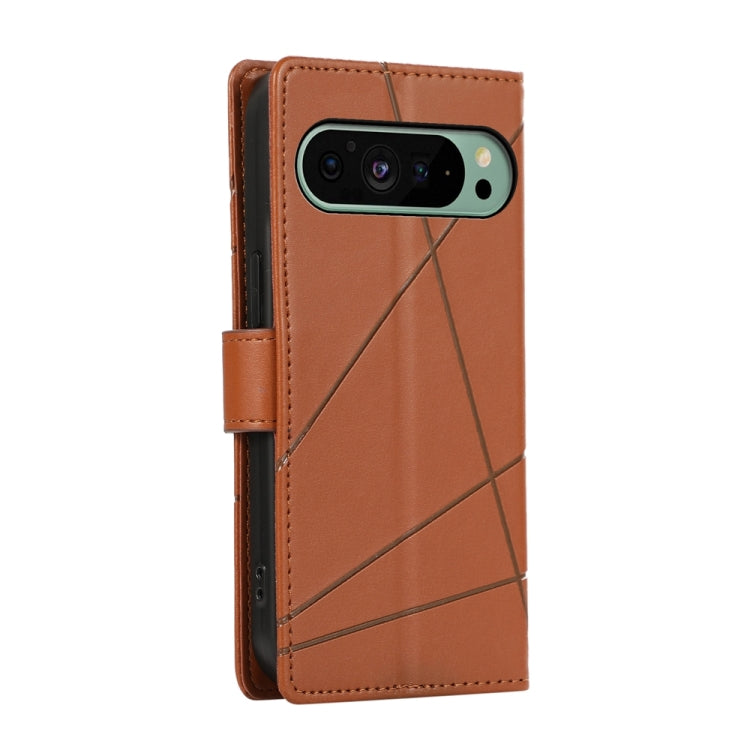For Google Pixel 9 PU Genuine Leather Texture Embossed Line Phone Case(Brown) - Google Cases by PMC TechLife | Online Shopping South Africa | PMC TechLife | Buy Now Pay Later Mobicred