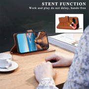 For Google Pixel 9 PU Genuine Leather Texture Embossed Line Phone Case(Brown)