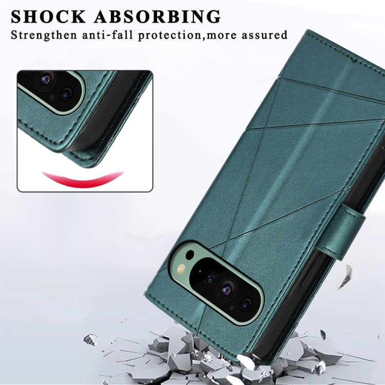 For Google Pixel 9 PU Genuine Leather Texture Embossed Line Phone Case(Green) - Google Cases by PMC TechLife | Online Shopping South Africa | PMC TechLife | Buy Now Pay Later Mobicred