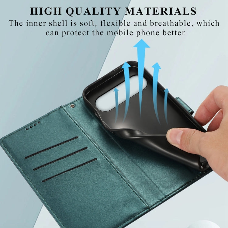 For Google Pixel 9 PU Genuine Leather Texture Embossed Line Phone Case(Green)