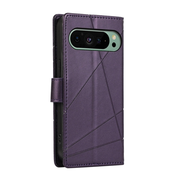 For Google Pixel 9 PU Genuine Leather Texture Embossed Line Phone Case(Purple) - Google Cases by PMC TechLife | Online Shopping South Africa | PMC TechLife | Buy Now Pay Later Mobicred