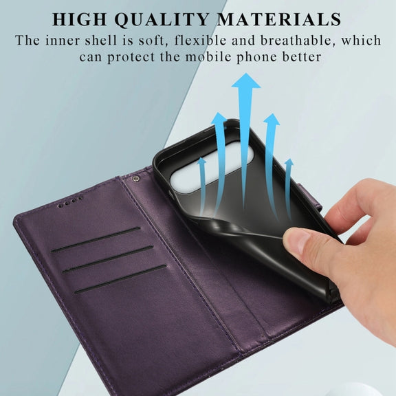 For Google Pixel 9 PU Genuine Leather Texture Embossed Line Phone Case(Purple)